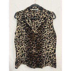 Nygard 100% Silk Sleeveless Button Front Animal Print Top Shell Tank Womens 12